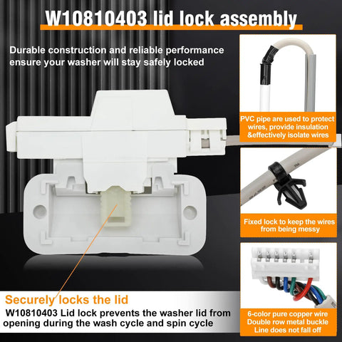 Washer Lid Lock Replacement Kit With Bezel Fits Series 600 700 And Maytag Bravos XL shown with wire harness