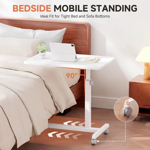Mobile Standing Desk On Wheels, Sit Stand Laptop Table With Lockable Casters, Adjustable 7 Level Height From 27.5 To 36.2 Inches, over bed