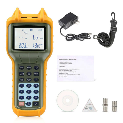 Beefy Coax Cable Tracer And CATV Tester For Signal Level And Continuity Handheld TV RF Meter with accessories displayed