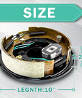 Heavy Duty 10 Inch Right Side Electric Trailer Brake Assembly Solid Steel Drum shown from above with size measurements.