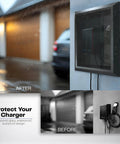 Heavy Duty Wall Mount EV Charger Protective Box With Lockable Safety Padlock Universal Fit, shown during rain, water and dust protected.