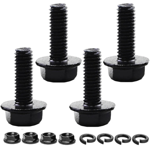 Stainless Steel Black License Plate Screws 4 Pack With M6 Flange Bolts Frame Fasteners And Washers For Cars And Trucks Cross Recessed Hex Hardware Set For Strong Easy Mount visible with washers and nuts