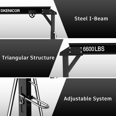 Heavy Duty Gantry Crane 6600 Lbs Capacity With Adjustable Height 8.53 To 12.47 Feet Steel I Beam Construction details