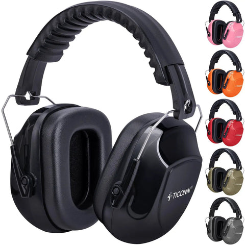 Noise Canceling Ear Muffs for Grownups With 26 dB NRR Adjustable Safety Earmuffs for Construction and Travel All Day Comfort Lightweight Black Design Built for Loud Worksites and Shooting Ranges, black color, multiple view