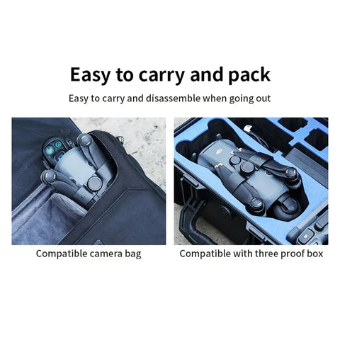 Mavic 4 Pro Propeller Holder with magnetic strap in camera bag and travel case for easy transport and protection.