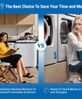 Comparison of Compact Portable Twin Tub Washer Thirty Two Pounds Semi Auto Model at home vs using public laundry machines.