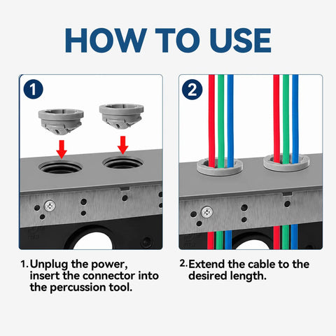 No Fuss Gray Push In Wire Connectors For Non Metallic Cable Bulk Fifty Pack shown in usage instructions with colored wires and connectors.