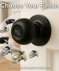Privacy Interior Door Knob Set Matte Black Reversible for Bedroom Bathroom and Closet shown with finish options