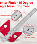 Solid As A Rock Aluminum Circle Center Finder With Forty Five Nine Zero Right Angle Square And Detachable Marking Ruler For Dead On Layouts And No Sweat Build Day Prep with metric and inch markings.
