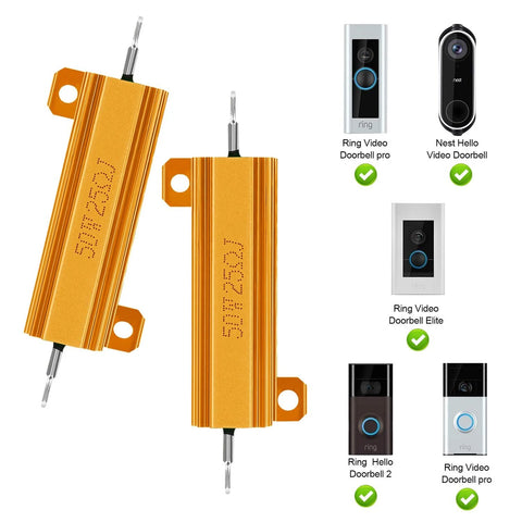 TiToeKi 50W 25 ohm aluminum-cased wirewound load resistor, 2-pack for Nest Hello and Ring doorbells