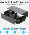 Exploded view of Beast 400W Pure Sine Wave Car Inverter 12V To 110V AC Converter with visible internal components and protection details.