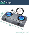 35000 BTU Two Burner Propane Gas Stove Cooktop For Outdoor Camping showing dimensions with CSA regulator