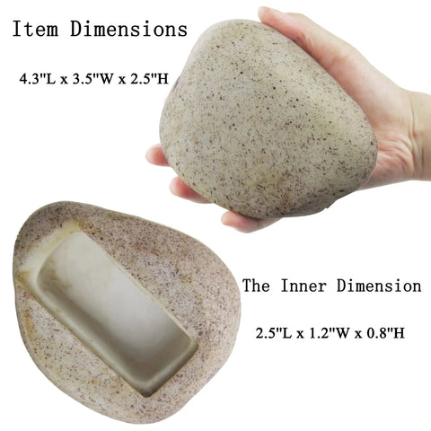 Realistic Outdoor Fake Rock Key Hider Safe Box With Secret Compartment For Yard And Garden Large Size Hide A Spare Key Or Valuables Outdoor Key Storage Box with hand holding it to show dimensions