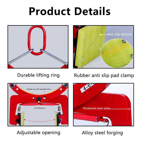 Close-ups of Heavy Duty Stone Lifting Clamps For Smooth Slab Transport On Any Job Site With Adjustable 7 Inch Grips And 716 Lb Capacity features.