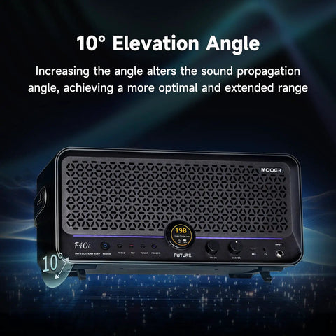 40W Touchscreen Guitar Amp With Built In Audio Separator Looper Drummer Mode 6 Hour Battery, black amp with elevation angle
