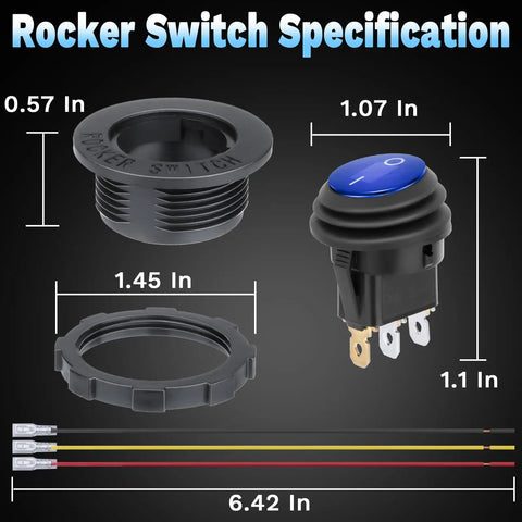 Round Rocker Switch 12V SPST On Off Toggle 3 Pin With Waterproof Cover For Marine Automotive RV And Boat Use LED Indicator Light Easy 20mm Panel Cutout Install Durable Waterproof Panel Mount, black 20mm panel mount