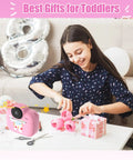 Instant Print Kids Camera For Girls And Grandkids With 1080P HD Video Easy To Use Toy Camera Thermal Printer Includes SD Card Pink Color Perfect Gift For Ages Four Through Ten, pink toy camera on table