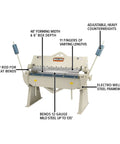 48 Inch Box and Pan Brake For 12 Gauge Steel With 135 Degree Bends, featuring 11 finger set, stop rod, and 6 inch box depth