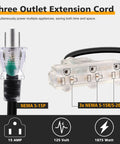 Heavy Duty Outdoor Tri Tap Extension Cord 1.5 Foot 12 Gauge with circuit breaker, NEMA 5-15P to 5-15R and 5-20R connector