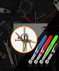 4 Piece Telescoping Magnet Pickup Tool Set With Extendable Magnetic Sticks Grabber Four Color Assortment Black Blue Orange Green A Practical Gift For Men Dad Husband Handyman Mechanic 5 Lb shown with tools on workspace.