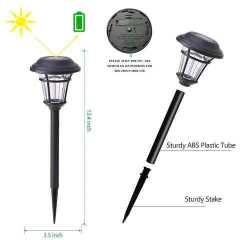 Diagram of 12 Pack Solar Pathway Lights Outdoor Garden Lights for Patio Yard Driveway Auto On at Night Off at Dawn with dimensions
