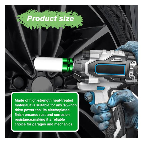 Heavy Duty Half Inch Drive 22 Mm Lug Nut Impact Socket Featuring A Scratch Proof Protective Sleeve For Smooth Rim Safe Removal Built Tough As Nails For Pro Mechanics And Weekend Warriors Seeking No Hassle Knockout Performance Daily with an impact wrench on a wheel.