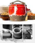 Kick Up Your Kitchen Game With This Handmade Ceramic Storage Jar With Lid For Rice And Pet Food, Retro Porcelain Cylinder Bin For Flour Coffee Beans And Dry Grains, Solid Pantry Keepers That Are Built Different And Look Fresh, red floral design.