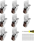 1 Inch Side Mount Casters Set Of 8 L Shaped Rubber Swivel Heavy Duty Double Plate Casters Without Brake Industrial Metal Wheel For Workbench Furniture Cabinet Woodbox Brown Includes 42 Screws For Quick Mounting