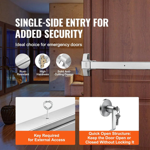 Heavy Duty 28 Inch Stainless Steel Push Bar Panic Exit Device With Exterior Lever And 3 Keys Commercial Emergency Door Hardware installed