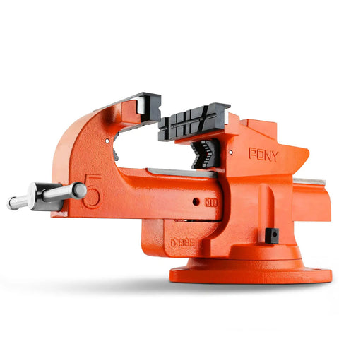 Heavy Duty Bench Vise With Five Inch Jaw And Seven Inch Opening, 360 Degree Swivel Base With Anvil For Woodworking Pipes And Tubes