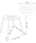 Diagram of Triangular Bamboo Bath Seat for Elderly and Adults, Height Adjustable Shower Chair With Slip-Resistant Rubber Feet, 19.7 x 13.7 x 14-20.7 inches
