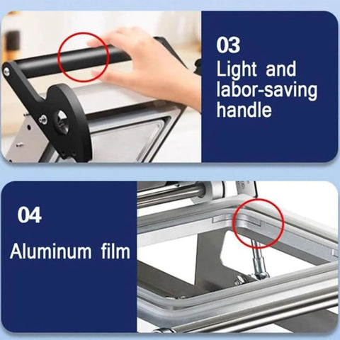 Top Notch Manual Food Sealing Machine For Sandwich Trays And Takeaway Boxes with light labor-saving handle and aluminum film.