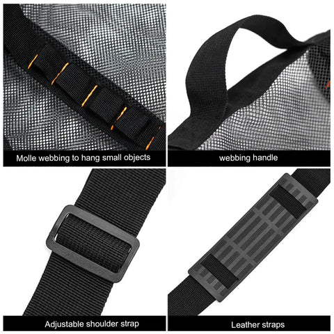 Close-up details of Large Capacity Mesh Gear Duffel Bag For Diving And Snorkeling Equipment Tear Resistant Nylon Travel Gym Duffel.