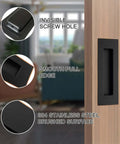 Oil Rubbed Bronze 4.72 Inch Recessed Finger Flush Door Pulls for Pocket Sliding Closet and Barn Doors Premium Stainless Steel Hardware with Rust Resistant Built to Last 2 Pack Bundle, shown with visible features including invisible screw hole and smooth pull edge, installed on wooden door.