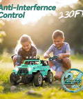 Children playing with All Terrain 1to16 Scale Remote Control SUV With Fog Mist And Music Dual Battery RC Truck With Trailer Hitch 2 4GHz Off Road Crawler Toy Epic Gift For Boys Today in a park