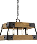 16-Inch 4-Light Farmhouse Pendant Light With Wood Panel Frame In Oil Rubbed Bronze And Russet Oak Finish Delivers Classic Vibe