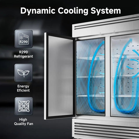 Built Different Commercial Reach In Upright Freezer With Three Solid Doors 72 Cubic Feet Stainless Steel Frame showcasing dynamic cooling system.