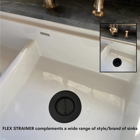 No Center Stem Sink Strainer With Optional Stopper For Three And A Half Inch Drains And Garbage Disposals in white sink