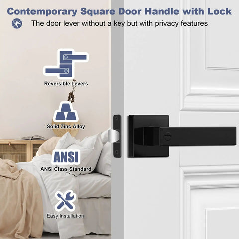 Two Pack Privacy Door Levers In Matte Black Interior Door Handles With Keyless Locks For Bedroom Or Bathroom Left Or Right Handed Easy Install Rust Resistant Zinc Alloy Anti Saw Security Bolt