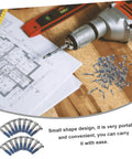 100Pcs Eyeglass Repair Screws Kit For Quick Eyewear Fixes next to a drill and blueprints on a wooden table