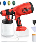 Pro Grade Cordless Paint Sprayer With Four Solid Copper Nozzles And A Bright Digital Display To Crush Any Home Reno Job Quick On 18v Tool Batteries Sold As Tool Only, red handheld sprayer with 1200ml cup and nozzles.