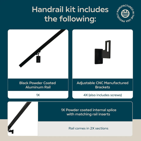 Top Shelf Modern Aluminum Handrail Grab Bar Kit With No Sweat Diy Install adjustable steel brackets and black aluminum rail components.