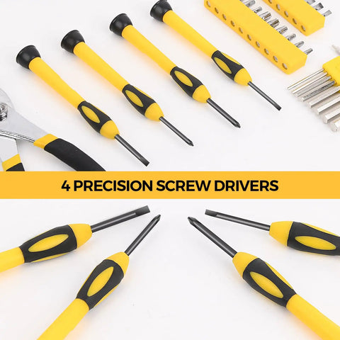 Close-up of precision screwdrivers part of 39 Piece Home Tool Set With Hammer Screwdrivers Pliers And Wrench In Compact Case