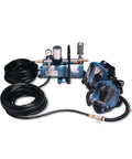 Kicked Up Durability Two Man Full Face Supplied Air Respirator Rig With Fifty Foot Hose And Oilless Pump For Crisp Breathing And Legit Protection Daily, featuring two masks and oil-free pump.