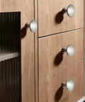 Close-up of cabinet with Five Pack Round Cabinet Knobs With Brushed Nickel Finish, Single Hole Drawer Pulls