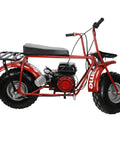 Red mini bike with Recoil Pull Starter For Predator 196cc 212cc 6.5hp shown from side, featuring large tires and a black seat.