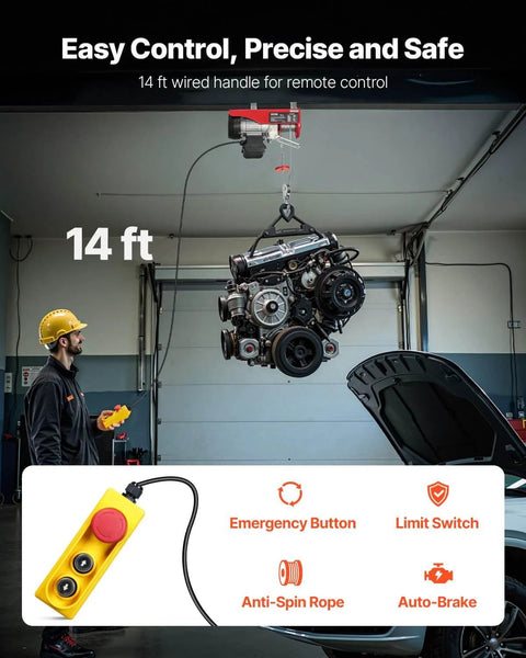 Electric Hoist With 14ft Wired Remote, 440 Lb Capacity, 110V Lifting Tool for Factory Warehouse Construction Site lifting engine