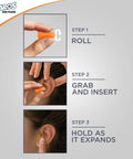 Demonstration of inserting NRR 28 Extra Small Foam Ear Plugs For Petite Ears Slim Fit Comfort Noise Canceling Sleep Travel