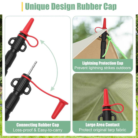 Telescoping Tarp Poles 4 Section Adjustable Aluminum Heavy Duty Poles with rubber cap, canopy and tarp support detail