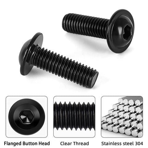 20 Pack M8 X 25mm Flanged Button Head Socket Cap Screws 304 Stainless Steel Fasteners Black Coated With Hex Driver close-up photo